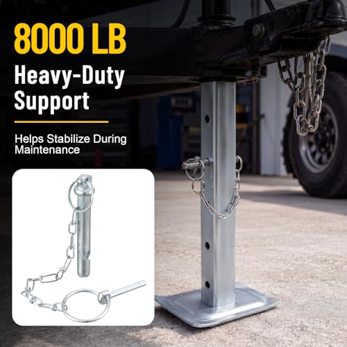 2 Pcs Drop Leg and Pin for Jack, 8000 lbs, Adjustable Jack Stand for 2 Inch Square Tube Trailer, Heavy Duty Galvanized Steel Drop Legs with 5 Mounting Holes for Car Maintenance Support