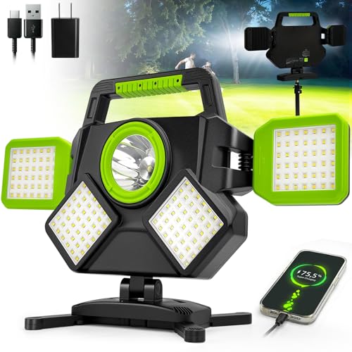 SYLSTAR 55W Rechargeable Work Light, 5000LM Magnetic Work Light, Foldable&360° Rotatable Led Work Light with 6 Light Modes, Portable Work Lights for Mechanic Jobsite Workshop Car Repairing