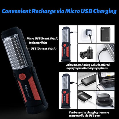 Wolfteeth Rechargeable Magnetic LED Work Light for Mechanics - 360° Rotating Underhood Flashlight with Magnetic Base, Portable Worklight for Auto Repair/Camping/Outdoor Emergencies