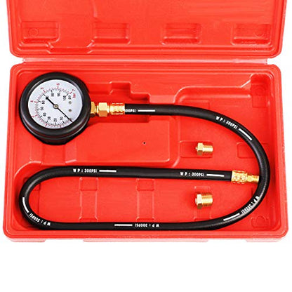 JIFETOR Oil Pressure Tester Kit, Professional Engine Diagnostic Test, 100PSI Pressure Gauge Tool with Hose Adapter for Truck Car ATV - color: Red Case