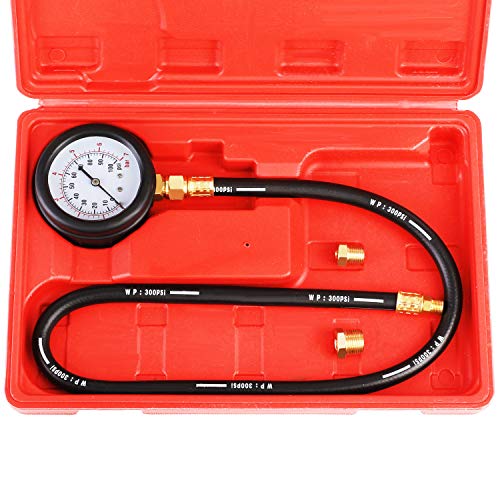 JIFETOR Oil Pressure Tester Kit, Professional Engine Diagnostic Test, 100PSI Pressure Gauge Tool with Hose Adapter for Truck Car ATV - color: Red Case