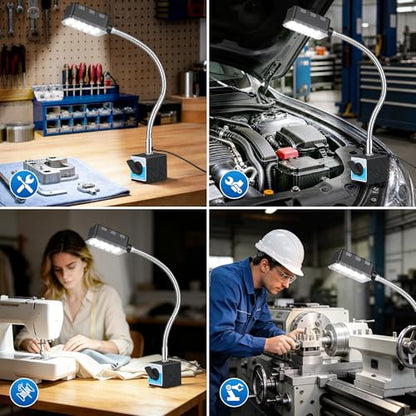 Magnetic Work Light, 1300 Lumens Led Machine Lights | Strong Magnetic Base, 20 inch Flexible Magnetic Lamp, For Garage, Workshop, Bandsaw, Lathe, Drill Press, 120V