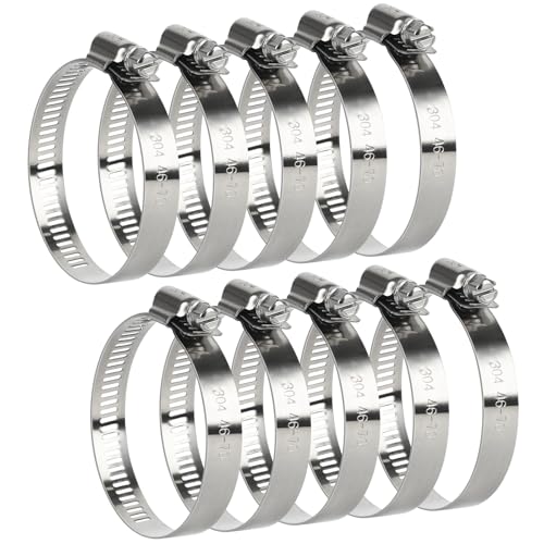 Hose Clamp 2.5 Inch, 10 Pieces Stainless Steel Hose Clamps 1-4/5" to 2-3/4" Hose Pipe Adjustable Large Worm Gear Drive Clamps Assortment Kit for Automotive Radiator Fuel Line Mechanical - color: Metallic 10 Pcs, size: 1-4/5"~2-3/4"