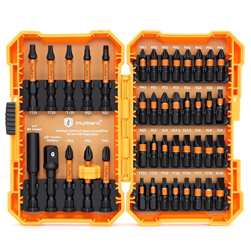 MulWark 43-Piece Impact Screwdriver Bit Set, Impact Rated S2 Steel Drill Bits with Magnetic Color-Coded Torx Bit Set & Magnetizer, Professional Drill Bit Set for Impact Drivers, DIY & Home Repair - style: 43PC screwdriver bit set