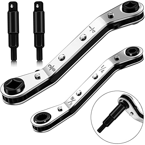 Hvac Service Wrench Tools:3/16” to 3/8” 5/16'' x 1/4''Air Conditioner Valve Ratchet Wrench with 2 Hexagon Bit Adapter Kit for Air Refrigeration and Equipment Repair Tools Clearance - style: 2 Wrench + 2 Hexagon Bit