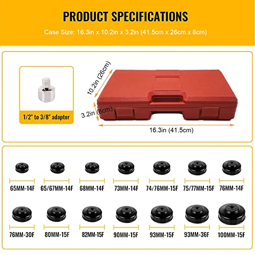 Oil Filter Socket Set 14pcs 3/8" Cap Wrenches Tool Kit