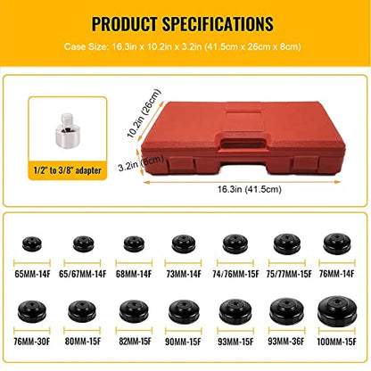 Oil Filter Socket Set 14pcs 3/8" Cap Wrenches Tool Kit