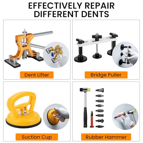 Car Dent Puller Kit,Paintless Dent Removal Kit,Car Dent Repair Kit with Slide Hammer 2 in 1 T-bar, Bridge Puller,Golden Lifter,Dent Remover Tool for Car Hail Damage DIY Repair