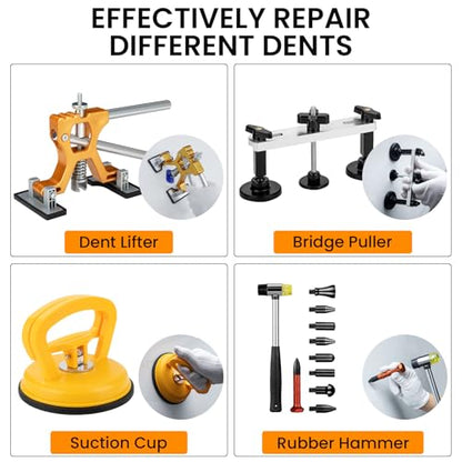 Car Dent Puller Kit,Paintless Dent Removal Kit,Car Dent Repair Kit with Slide Hammer 2 in 1 T-bar, Bridge Puller,Golden Lifter,Dent Remover Tool for Car Hail Damage DIY Repair