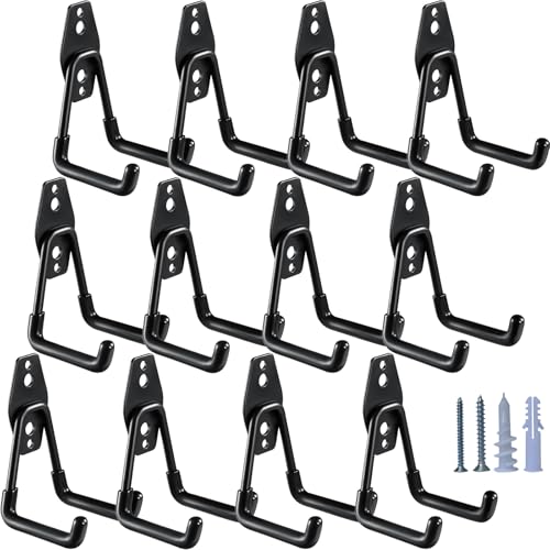 HUPBIPY Heavy Duty Garage Hooks 12 Pack, 2.8 inch Small U Shaped Hanger, Wall Mounted Storage System, Power and Garden Tool Organizer, for Hanging Ladders, Hose, Bulk Items and More - color: Black, size: 12 Pack 2.8inch U Hook