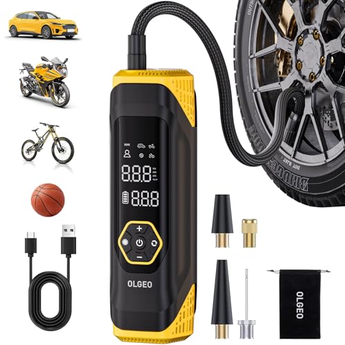 Olgeo Tire Inflator Portable Air Compressor, 180PSI Cordless 6X Faster Air Pump, Air Compressor with Pressure Gauge, One Click Smart Tire Pump for Car, Motorcycle, Bicycle and Ball(Black)