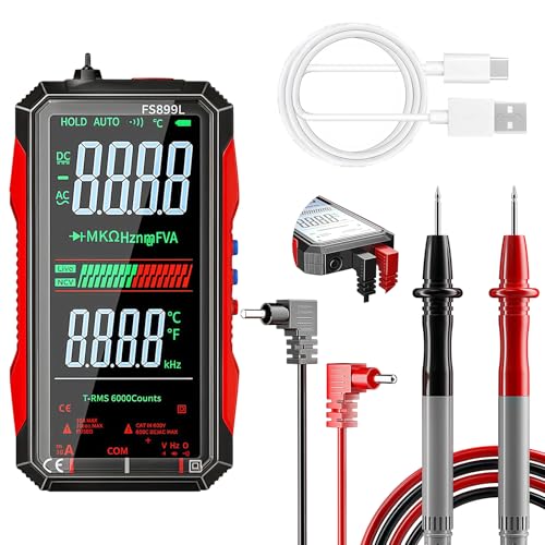 6000 Counts True RMS AC/DC Voltage Tester,FS899L Digital Multimeter with Color Screen, USB C Rechargeable Electrical Testing, NCV, Capacitance, Non Contact Voltage Detector for Car, Home(FS899L)