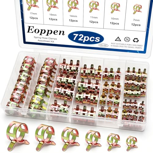 72Pcs Spring Hose Clamps Fuel Line Silicone Vacuum Hose Low Pressure Air Clamps & Sleeving Automotive Replacement Fastener Assortment Kit 6 Sizes (7mm 10mm 11mm 14mm 16mm 17mm) - color: 72pcs - 6 Sizes (Color Zinc)