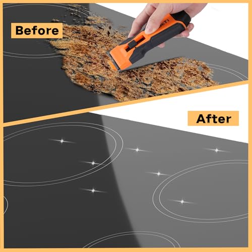 REXBETI Razor Blade Scraper Tool, 2 Pack Razor Scraper with Extra 314Pcs Razor Blades -14Pcs Metal and 300Pcs Plastic Blades, Cleaning Scraper Tool, Cooktop, Paint, Glass Scraper - style: Upgraded 2 Pack