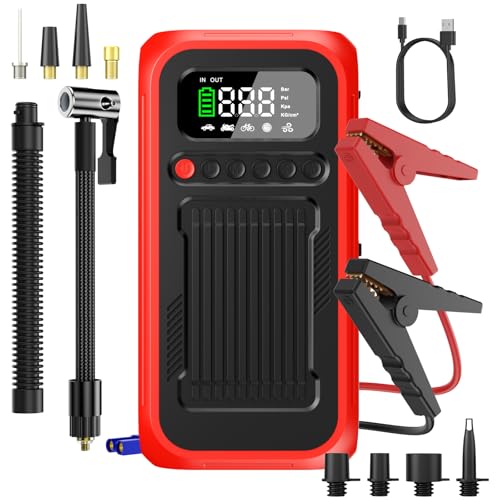 Portable Air Compressor with Jump Starter, 150 PSI Digital Tire Inflator 4000A Car Battery Jumper Box with 20000mAh Power Bank, Auto Shut-off Cordless Air Pump for Cars, Trucks, Motorcycles, Bikes