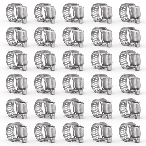 Hose Clamp 30PCS Hose Clamp 304 Stainless Steel Kit Adjustable 1/2" to 3/4" (13–19 mm) Worm Gear Hose Clamp, Heavy Duty Small Hose Clamps for Automotive, Fuel Line, Pipe, Radiator - color: Silver, size: 1/2" to 3/4" (30pcs)
