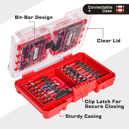 Geinxurn 74Pieces Impact Screwdriver Bits Set, Magnetic S2 Steel Phillips/Slotted/Square/Torx Insert Power Bits Tips, Impact Bit Holder with Red Storage Box Case - style: STKB074-RD