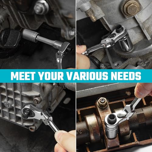 DURATECH 33-Piece 1/4" Drive Socket and Ratchet Set | 2 in 1 Flex Head Ratchet with Magnetic Bit Driver, CR-V Steel Sockets & Bits, Storage Case - size: 33pcs Set