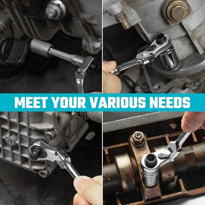 DURATECH 33-Piece 1/4" Drive Socket and Ratchet Set | 2 in 1 Flex Head Ratchet with Magnetic Bit Driver, CR-V Steel Sockets & Bits, Storage Case - size: 33pcs Set