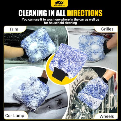 MIKKUPPA Microfiber Car Wash Mitt, Blue, 2 Pack, 11" x 8" | Double-Sided Ultra Absorbent Scratch Free Premium Blend Glove for Car Washing Home Cleaning - color: Blue