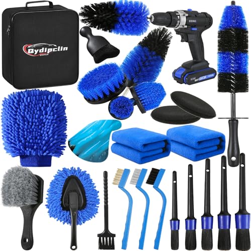 Qydipclin 24Pcs Car Detailing Kit, Car Detailing Brush Set, Car Wash Cleaning Kit, Car Detailing Brushes, Professional Car Care Kit for Interior Exterior Wheels, Blue - size: 24pcs
