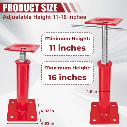 2 Pack Adjustable House Floor Jacks, 11"-16" Height Range Jack Post for Leveling, 3-5 Ton Lod Capacity Heavy-Duty Basement Support Screw Jack for House Foundation, Stairs, Porches, Roof Beams, Red - size: 11"-16" (2Pack)