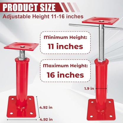 2 Pack Adjustable House Floor Jacks, 11"-16" Height Range Jack Post for Leveling, 3-5 Ton Lod Capacity Heavy-Duty Basement Support Screw Jack for House Foundation, Stairs, Porches, Roof Beams, Red - size: 11"-16" (2Pack)