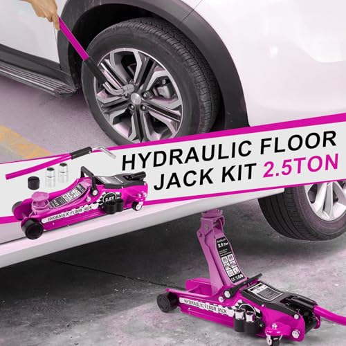 Floor Jack Kit 2.5 Ton (5,500 lbs) | Car Jack - Hydraulic Low Profile Trolley Jack - Tire Tool for SUV and Auto with Lug Wrench Pink - color: Pink