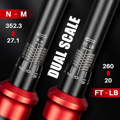 1/2-Inch Drive Click Torque Wrench-20-260 Ft-Lb for Motorcycle Car | Dual-Direction Adjustable 72 Tooth Torque Wrench(27-352.3Nm), Dual Range Scales,High 3% Precision for Truck Wheel Repair DIY - style: 1/2"DR.20-260 FT-LB