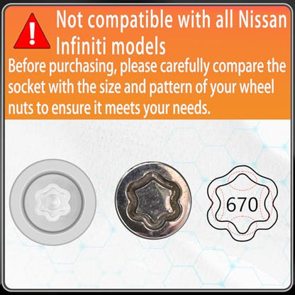 670 Wheel Locking Nut Key for Nissan Infiniti, ID 21mm Lug Socket | Wheel Lock Nut Socket Adapter, Anti-Theft Lug Nut Removal Tool, Anti-Theft Screw Remover, Repair Tool, Tyre Fitting, garage - size: socket 670