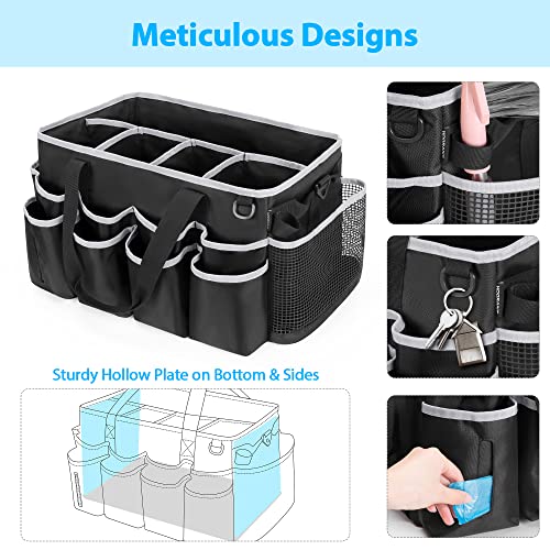 HODRANT Extra-large Wearable Cleaning Caddy with Pad, Handle & Divider | Cleaning Organizer Bag for Clean Products, Housekeeper Tote Car Wash Tools Bag for Detailing Supplies, Bag Only, Gray Edge - color: Black with gray edge
