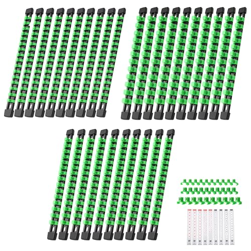 Reniteco 27-Pack Socket Organizer Set, 1/4" x 160 3/8" x 150 1/2" x 120 Clips | 306 Clip Capacity, Havy-Duty ABS Socket Rails, Removable Clips, Drive Socket Storage, Toolbox Drawer or Wall Mount - color: Green, size: 30 Pcs