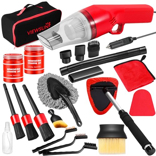 17PCS Car Cleaning Kit, Car Interior Detailing Kit with Red High Power Handheld Vacuum, Detailing Brush Set, Windshield Cleaner, Cleaning Gel, Complete Auto Accessories for Women - color: Red