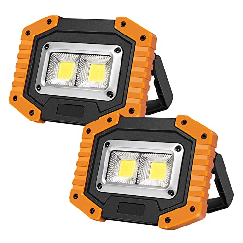 OTYTY LED Work Light 2-Pack, 30W 1500LM Portable Rechargeable Flood Lights with Magnetic Base, 4200mAh Battery for Outdoor, Camping, Hiking, Emergency, Car Repairing, Job Site Lighting (W840 Yellow) - color: W840-Y