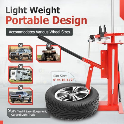 Multifunctional Manual Tire Changer for 4" to 16.5" Tires, Portable | Hand Bead Breaker Suitable for Motorcycles, Go-Karts, Trailers, Bikes, ATVs, Trucks Steel