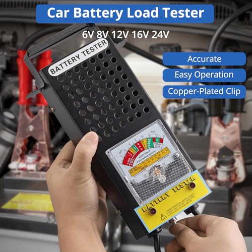 CRLITSIY Battery Load Tester, 6V 8V 12V Alternator Load Tester Automotive Car Battery Testerr and Voltmeter Tester with Alligator Clips for Cars,Golf,Motorcycles - size: POINTER