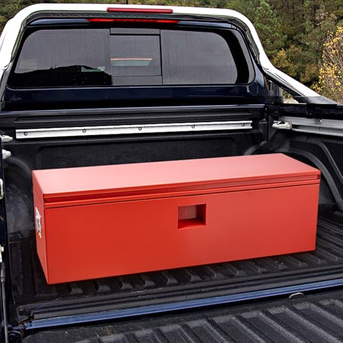 Industrial Steel Truck Tool Box w/Gas-Shock Lid, Pry-Resistant Security & Weatherproofing Toolbox Organizer Chest Fits Pickup, Truck Bed, RV, Trailer - color: Red, size: 15X15X24 inch