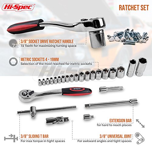 Hi-Spec 67Pc Metric Auto Mechanic Tool Set, Motorcycle & Car Tool Kit, Auto Repair with Pliers, Screwdriver Set, Socket Kit & Tool Box Storage Case for Cars, Trucks, Boats RVs & Jeeps - size: Metric_67 PCS
