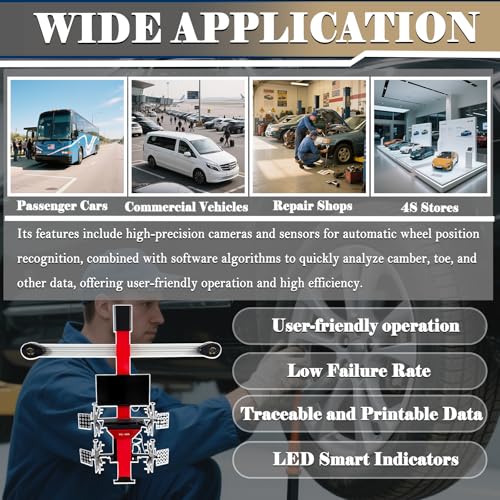 3D Wheel Alignment Machine with Auto Tracking High Precision 0.1mm/0.01° Accuracy for Cars & Trucks, 60,000+ Vehicle Database, Smart Voice Guidance, No Calibration Needed 110V