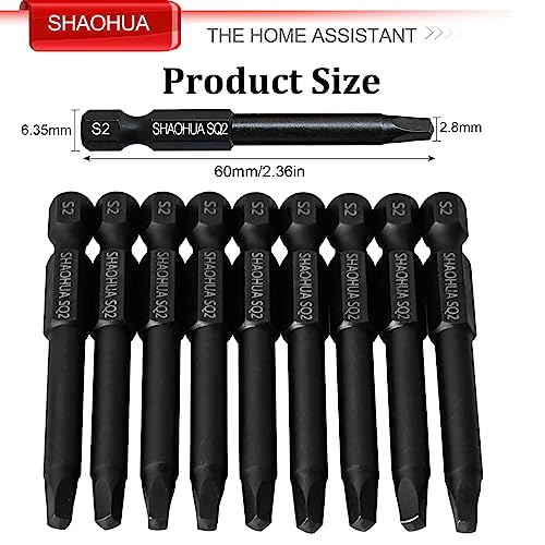 10PCS SQ2 Square Screwdriver Bits, 2.3" Long Magnetic Heads Square Drive Bits, 1/4" Diameter Hex Head Square Allen Wrench Drill Bit Set for Repair Furniture - style: C. Square Screwdriver Bits