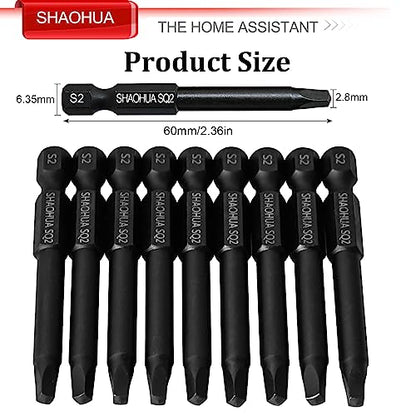 10PCS SQ2 Square Screwdriver Bits, 2.3" Long Magnetic Heads Square Drive Bits, 1/4" Diameter Hex Head Square Allen Wrench Drill Bit Set for Repair Furniture - style: C. Square Screwdriver Bits
