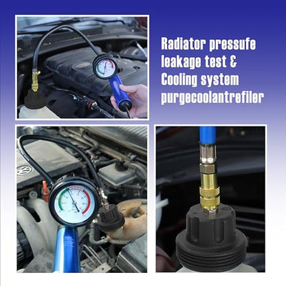 18pcs Universal Radiator Pressure Tester Kit, Coolant Vacuum Refill kit，Coolant Pressure Tester Kit with Manual Pump and Color-Coded Test Caps (Black) - color: black