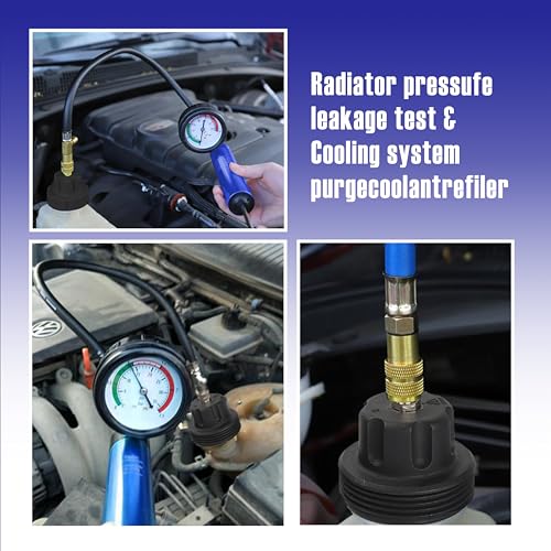 18pcs Universal Radiator Pressure Tester Kit, Coolant Vacuum Refill kit，Coolant Pressure Tester Kit with Manual Pump and Color-Coded Test Caps (Blue) - color: blue