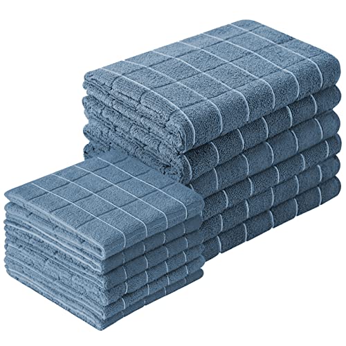 Puomue Microfiber Kitchen Towels and Dishcloths Set, 26 X 18 Inch and 12 X 12 Inch, Set of 12 Bulk Lint Free Dish Towels for Drying Dishes, Blue - color: Blue