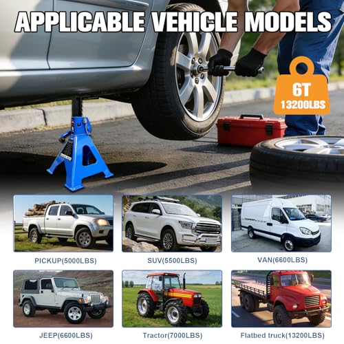 6 Ton Jack Stands Heavy Duty 13,200 LBs,Car Jack Stands for Trucks with Double Pin Locking & Extra Rubber Pads, 15.6"-23.4" Adjustable for Garage, Home,DIY Vehicle Lifting, 1 Pair Blue - size: 6 Ton
