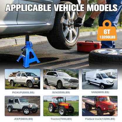 6 Ton Jack Stands Heavy Duty 13,200 LBs,Car Jack Stands for Trucks with Double Pin Locking & Extra Rubber Pads, 15.6"-23.4" Adjustable for Garage, Home,DIY Vehicle Lifting, 1 Pair Blue - size: 6 Ton