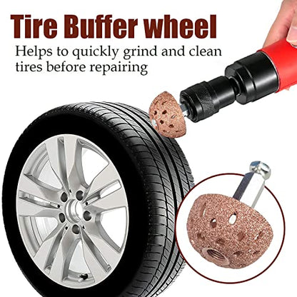 Sutekus Tire Patches Tool Kit Tire Patch Roller and Tire Buffer Wheel Tire Repair Grinding Head Tungsten Steel Buffing Wheel for Air Tire Grinding Polishing Accessories Kit (2Pcs Tools)