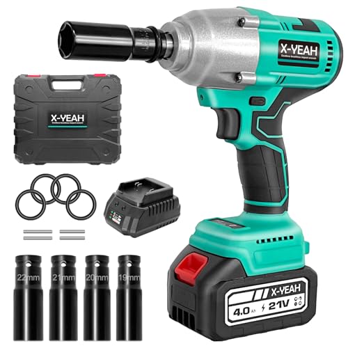Impact Wrench - 1/2" Impact Gun, Power Impact Driver Max Torque 406 Ft-lbs(550N.m), Cordless Impact Wrench with 21V 4.0Ah Li-ion Battery & Charger,4 PCS Impact Sockets