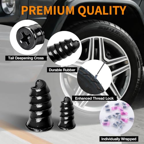 VISRIE 120 PCS Tire Screw Plugs Repair Kit, Tire Repair Screws with Tire Glue & Tool, Fast Self-Service Screw in Tire Plugs Kit for Tires, Car, Truck, Motorcycle, Tractor