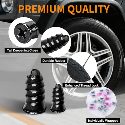 VISRIE 120 PCS Tire Screw Plugs Repair Kit, Tire Repair Screws with Tire Glue & Tool, Fast Self-Service Screw in Tire Plugs Kit for Tires, Car, Truck, Motorcycle, Tractor